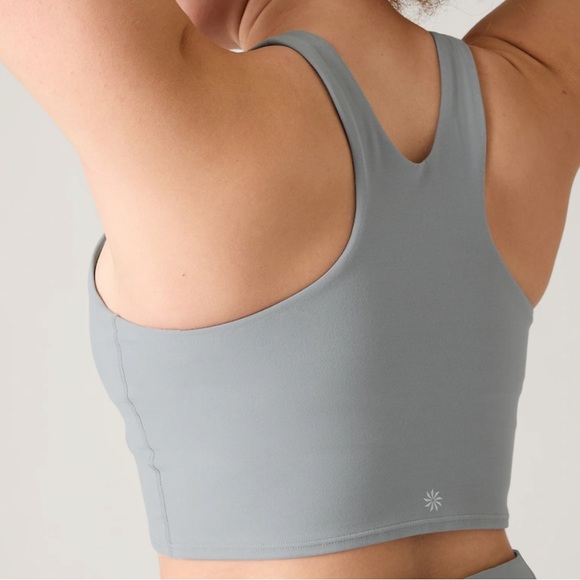 $59 Athleta S Conscious Crop Bra Longline Top Super Soft Racerback Logo Smooth - Picture 1 of 6